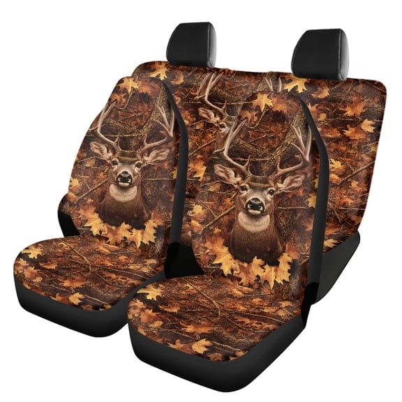 Pzuqiu Deer Autumn Woods Car Seat Covers Easy to Install, Suitable for Van Seats SUV Seats Vehicle Seats, Front and Rear Seat Cover Set for Truck Trucks