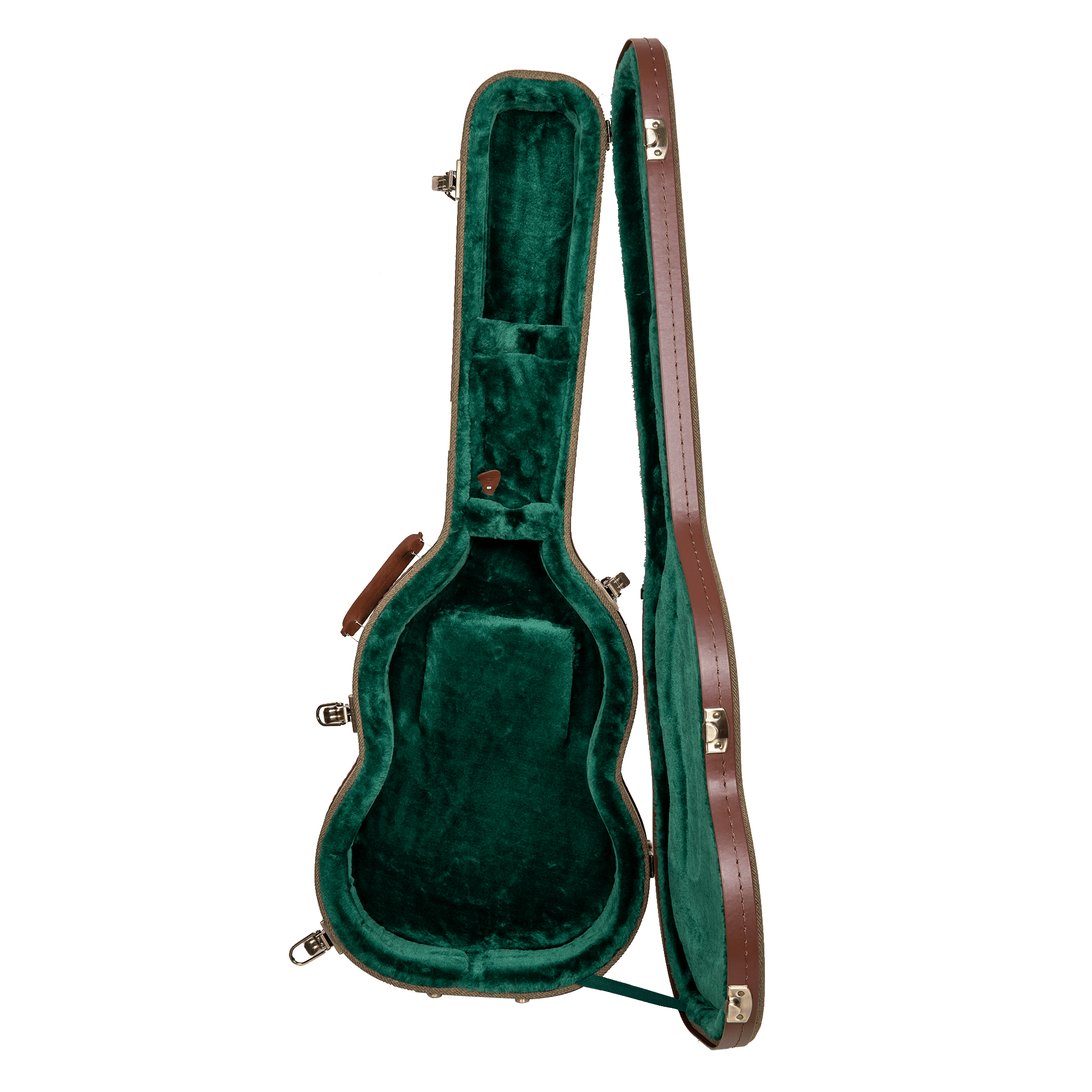 Crossrock Master Series - Wooden SG Electric Guitar Case - Security Lock, Genuine Leather Handle, Reinforced Hardware, Metal Feet, Storage Space- Olive Green Tweed