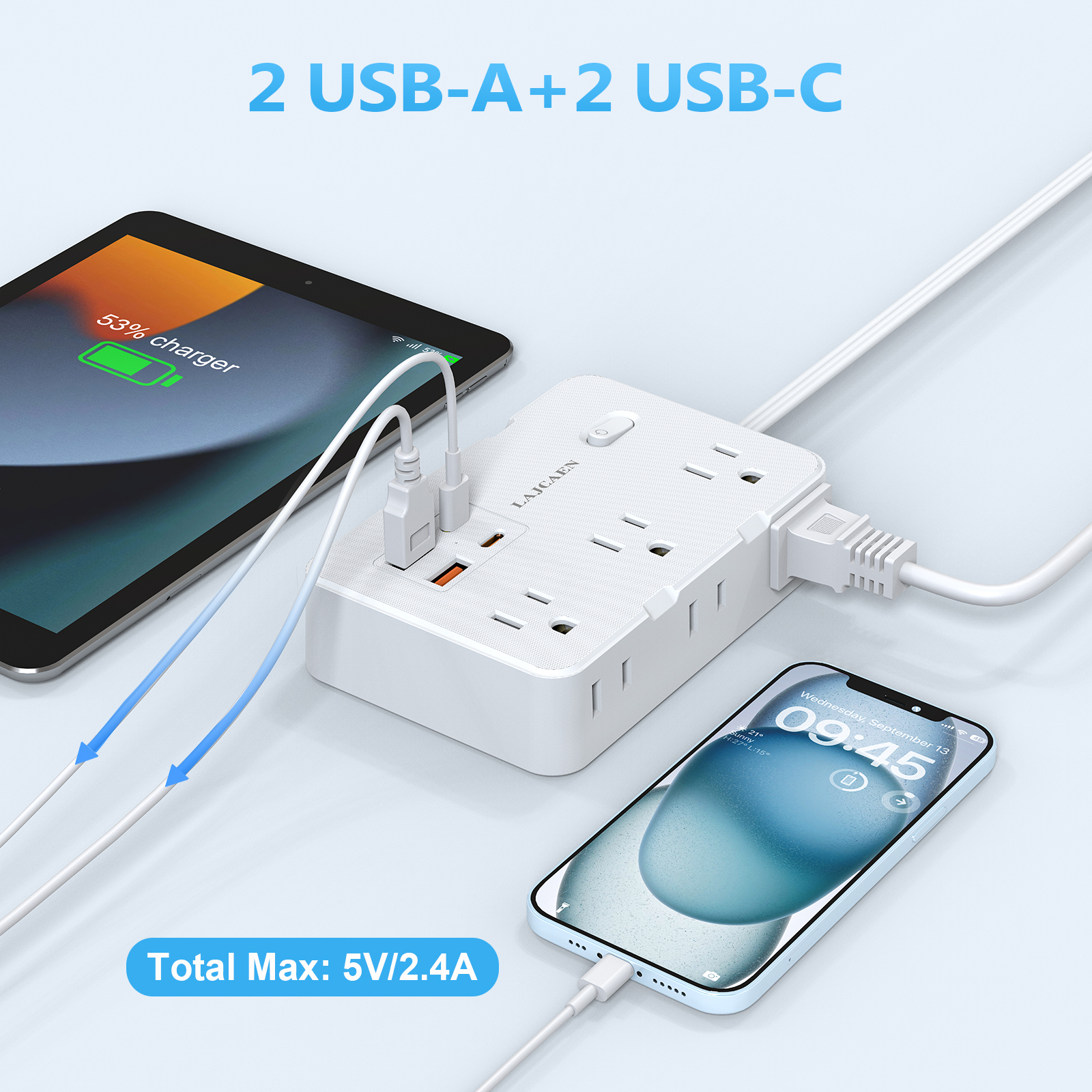 LAJCAEN 5-Foot Power Strip with 6 Outlets and 4 USB Ports photo 7