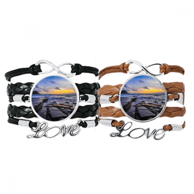 Ocean Stone Water Science Nature Picture Pulsera pareja de cuerdas de cuero Unbranded M