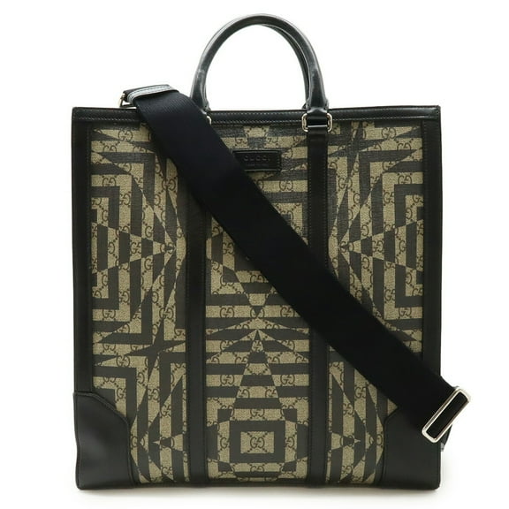 Pre-Owned GUCCI GG Kaleidoscope Tote Bag Shoulder PVC Leather Beige Black 406387