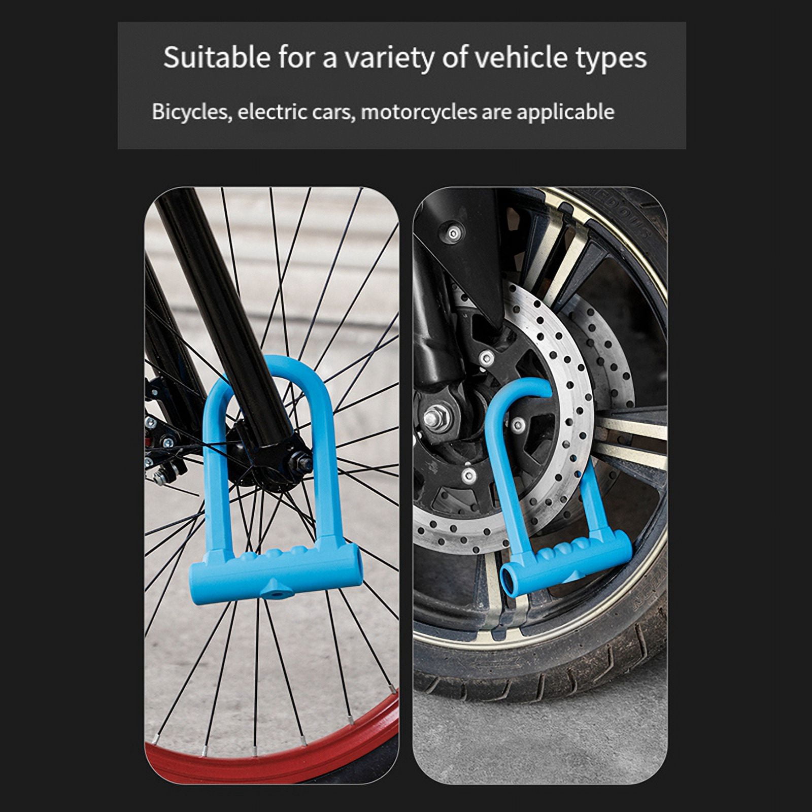 Bike Lock Anti-Theft Mountain Bike Road Bike Silicone U-Lock Helmet Bicycle Electric Scooter Black,1 x Padlock,Black