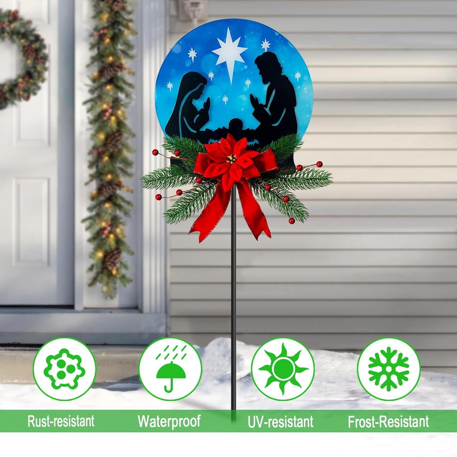 Christmas Garden Jesus Scene Decor, Solar Lighted Outdoor Nativity Set with 9 LED Lights, Christmas Decoration for Indoor Outdoor Holiday Party Garden Yard Lawn Decor