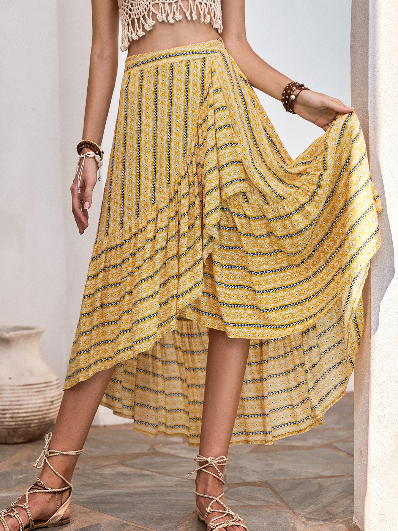 Fashion Skirts Flounce Skirts Zara Basic Flounce Skirt flower pattern extravagant style 