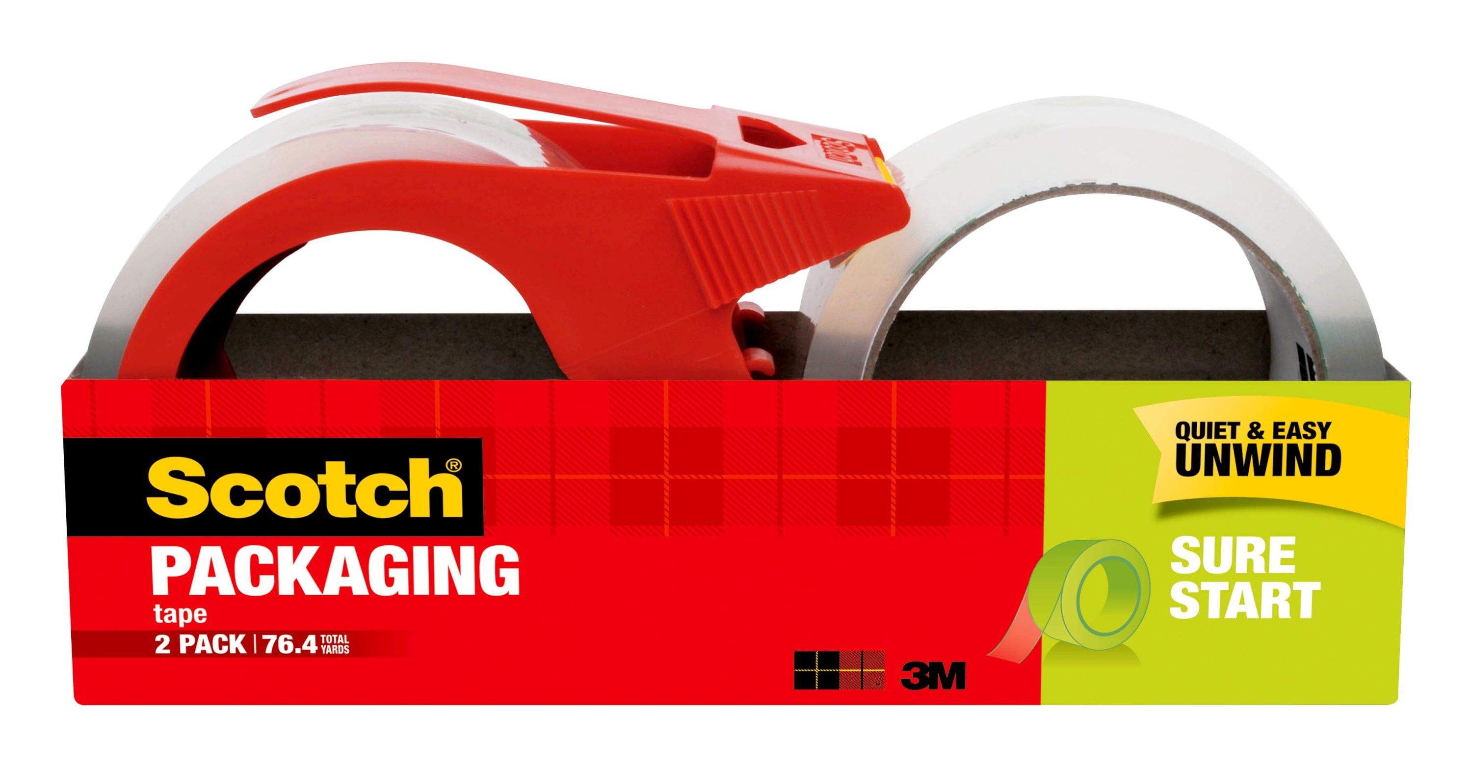 Scotch Sure Start Packaging Tape & Dispenser, Clear, 1.88" x 38.2 yd, 2