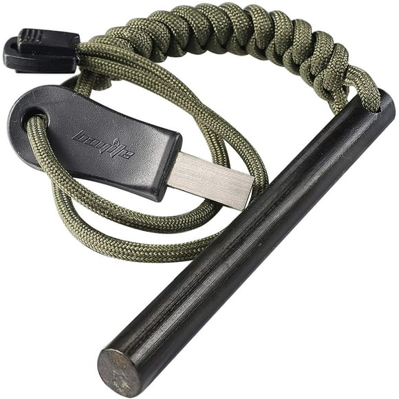 Jinsinto Lanceur de Feu à Silex Percé en Ferrocerium de Survie de 4 Pouces, Trousse de Tige de Ferro avec Poignée de Cour en Paracorde et Percuteur