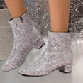 thumbnail image 2 of Mepaouo Women's Rhinestone Sparkly Ankle Boots Round Toe Heel Dress Booties Comfy Chelsea Boots, 2 of 9