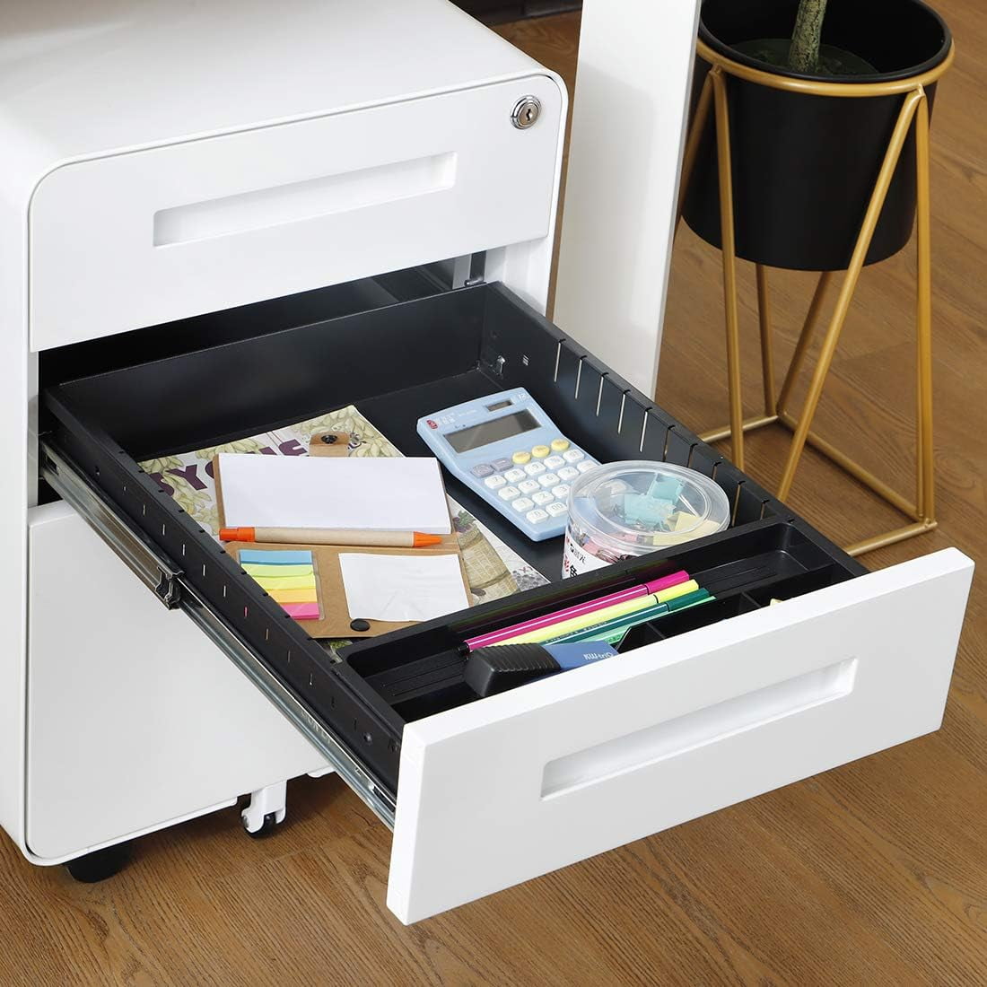 3-Drawer Mobile File Cabinet with Lock, Under-Desk Steel Rolling Cabinet for A4, Letter & Legal Files, 5-Wheel Anti-Tilt, Fully Assembled, Home Office, White