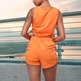 thumbnail image 3 of Moda mujer dos piezas cordón sólido sin mangas cuello redondo Crop Tank Tops y pantalones cortos conjuntos Pompotops ulkah937000, 3 of 7