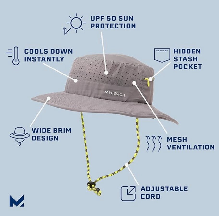 Mission Cooling Anywhere Boonie Hat UPF 50 Wide Brim Unisex Gray