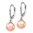 thumbnail image 2 of 14k White Gold 8-9mm Pink Round Freshwater Cultured Pearl and .05 Carat Diamond Dangle Leverback Earrings XF702E, 2 of 4