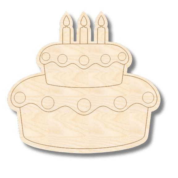 Unfinished Wood Etched Two Tier Birthday Cake Shape | Paint By Line Crafts 3" / 1/8"