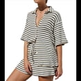 thumbnail image 3 of Conjunto de Verano para Mujer: Camisa de Rayas de Algodón y Pantalones Cortos, Dos Piezas Negro S, 3 of 10