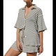 thumbnail image 3 of Conjunto de Verano para Mujer: Camisa de Rayas de Algodón y Pantalones Cortos, Dos Piezas Negro S, 3 of 10