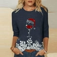 thumbnail image 1 of Meichang T-Shirts à Manches 3/4 pour Femmes, T-Shirts Graphiques de Noël avec Verre de Vin, Col Rond Décontracté, Pull Ample, Tops de Vacances en Solde, Cadeaux de Noël, 1 of 3