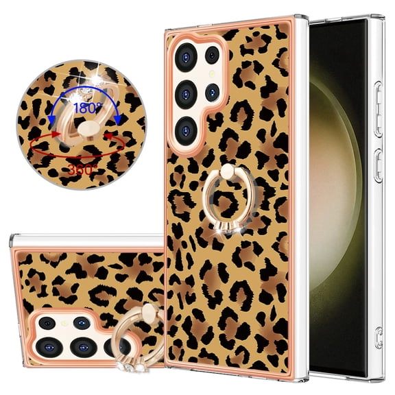 TECH CIRCLE For Galaxy S22 Ultra Case with Stand,360 Rotatable Shiny Ring Holder Kickstand Soft TPU Girls Women Case Shockproof Protective Phone Case for Samsung Galaxy S22 Ultra 2022,Leopard print