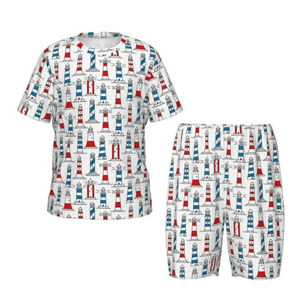 Luyuia Lighthouse And Beacon Print Girls  2-Piece Tie-Dye Pajama Set  Cute Summer Loungewear with Shirt and Tank Shorts Nightwear-XX-Large