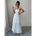 thumbnail image 4 of White Bowknot Pleated A-Line Waisted Slim Strap Maxi Dress For Women, 4 of 6