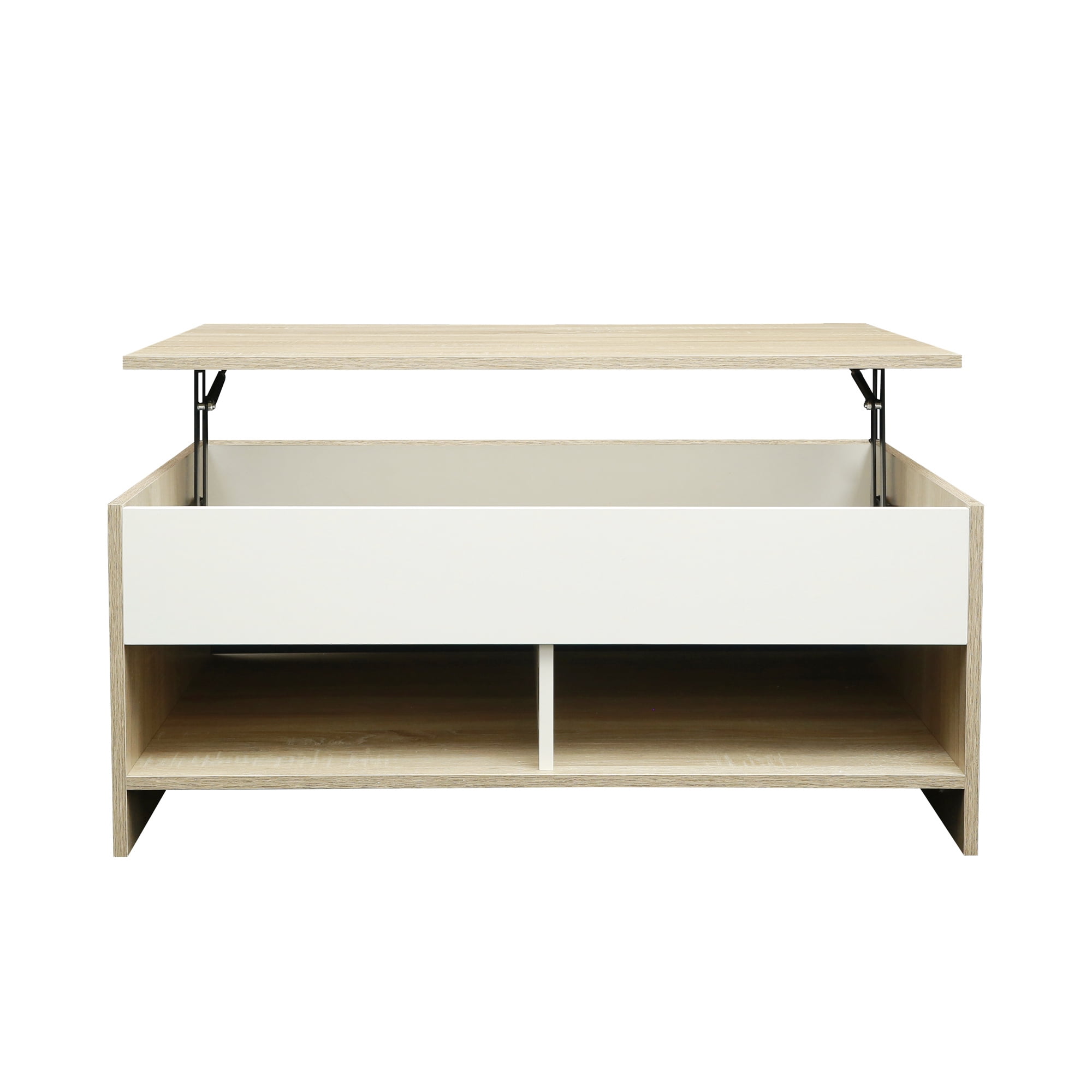 Resenkos Lift Top Coffee Table w/Hidden Storage Compartment & 2 Open Shelves for Living Room Office,Oak Color