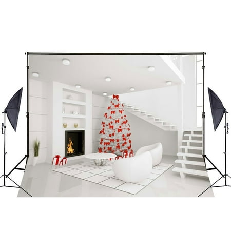 Image of GreenDecor Christmas Photo Background 7x5ft 3D Indoor Scene Christmas Tree Stove Decoration Party Backdrops for Photo Studio Props