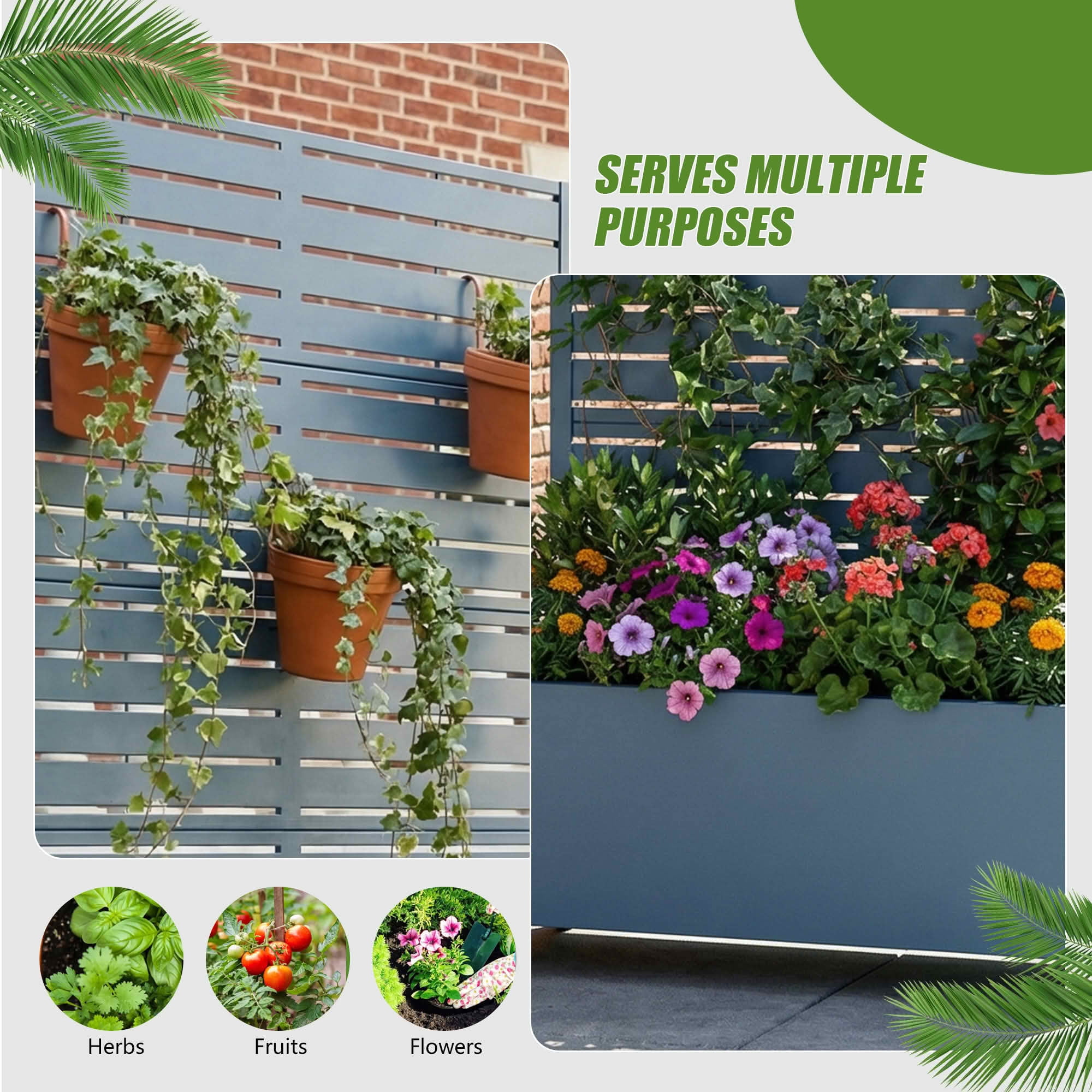 MAYEERTY 72x35x16 Inch Starry Night Blue Metal Rectangular Planter Box with Trellis, 5 Piece Set for Outdoor Garden & Patio