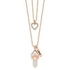 Women's 14Kt Gold Flash Plated Genuine Rose Quartz Stone "Love" Heart Charm Pendant Necklace