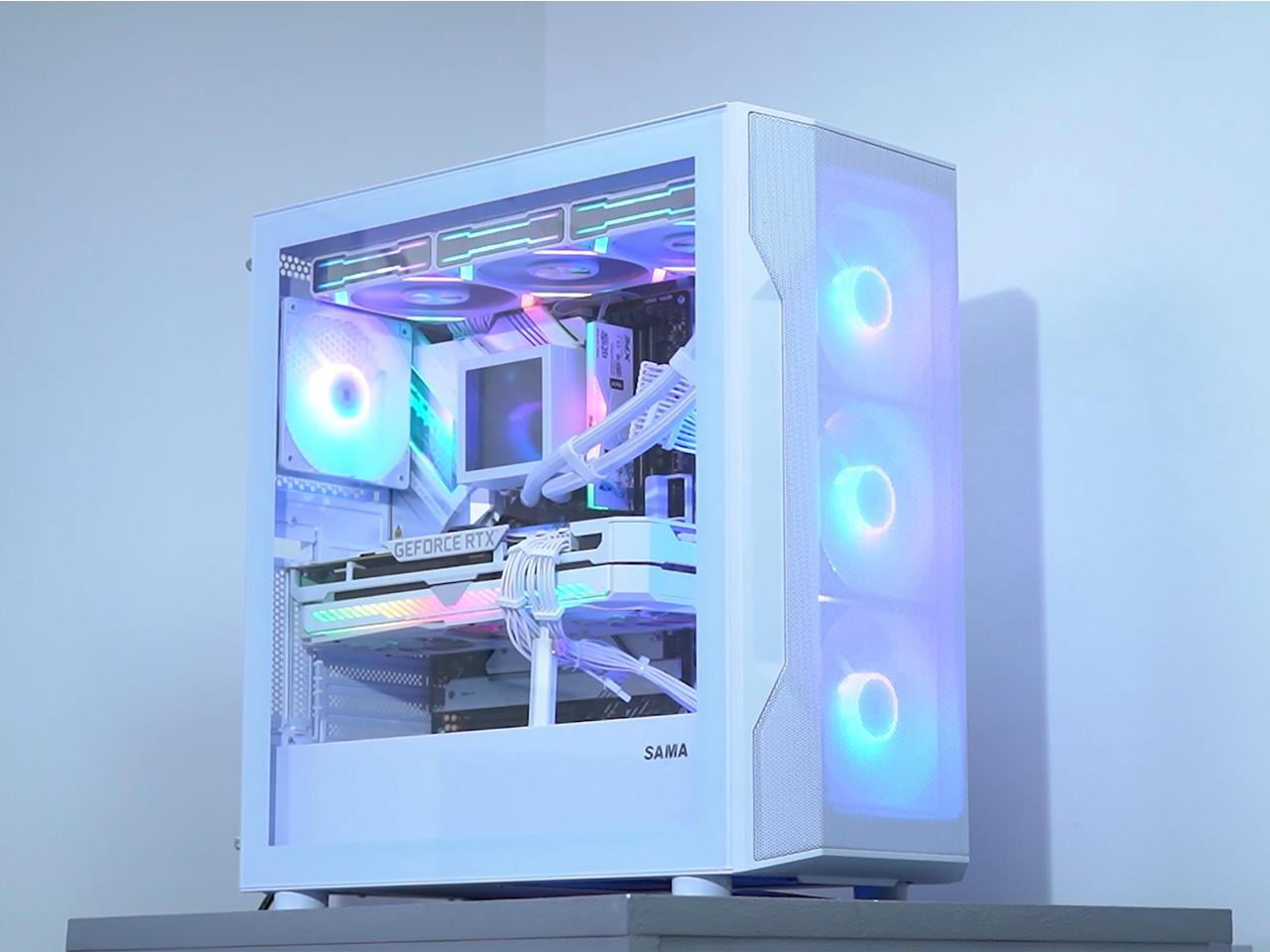 SAMA S40 White ATX Mid Tower Case - High Airflow, 4x 120mm ARGB PWM Fans, Tempered Glass, Mesh Front, Type-C, Supports ATX/M-ATX/ITX & 4090 GPUs - Computer Case