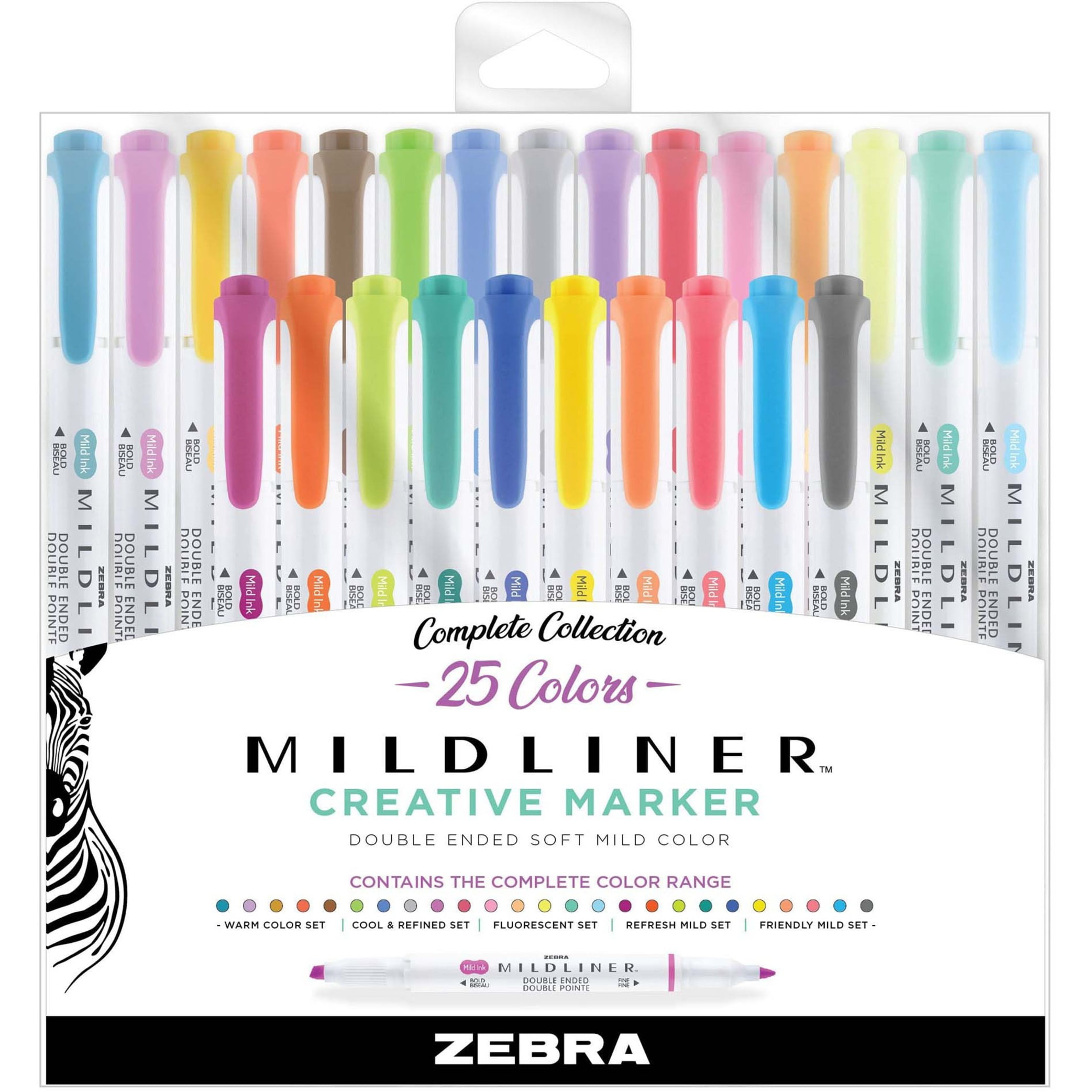 - 1 Zebra Pen Mildliner Double Ended Highlighter Set 78525 25 Pack Assorted Ink Colors Broad and Fine Point Tips 