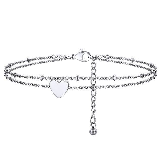 Pulseras de tobillo PROSTEEL de plata con corazón para mujeres adolescentes de Acero inoxidable doble capa