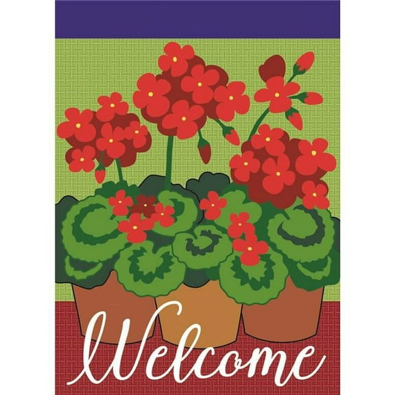 Magnolia Garden Flags M010028 13 x 18 in. Geraniums Welcome Burlap Garden Flag