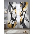 thumbnail image 2 of Black Gold Line Sheer Curtains for Living Room Bedroom, Light-filtering Sheer Curtain, Street Art Rod Pocket Voile Window Treatment Drapes, 52’’Wx108’’L, 2 Panels Set, 2 of 7