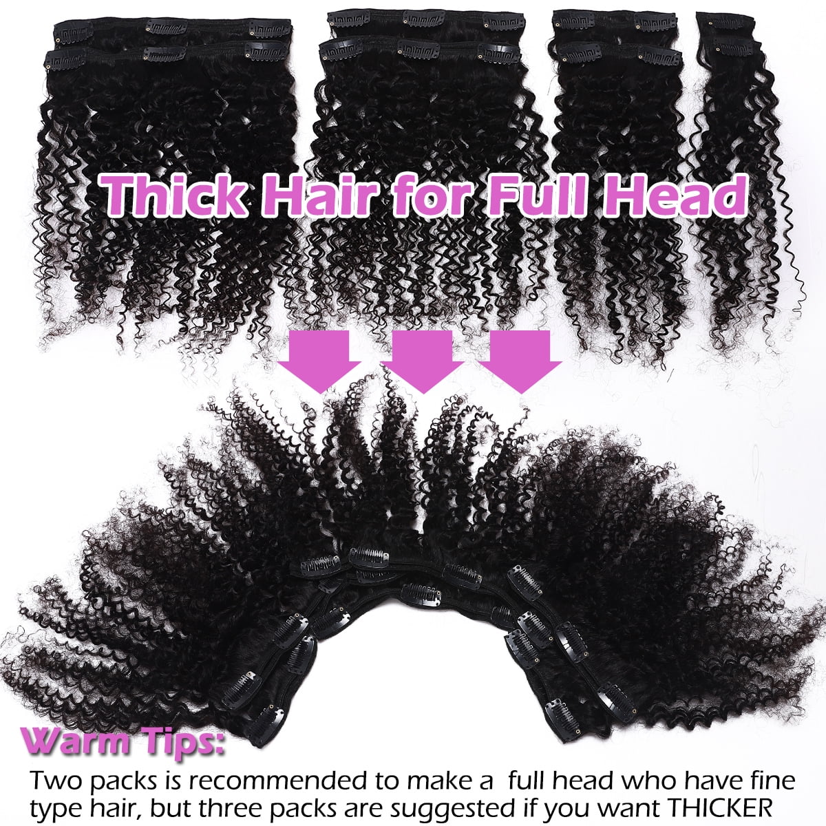 SEGO Kinky Curly Clip in Hair Extensions Real Human Hair for Women Thick Brazilian Hair Natural Black