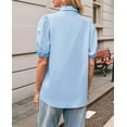 thumbnail image 4 of Women'S Button Down Shirts Short Puff Sleeve Collared Dressy Casual Blouse Tops Sky Blue M, 4 of 8