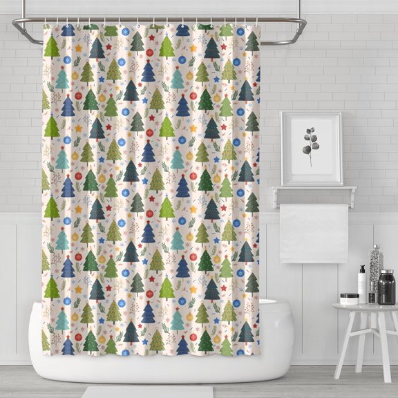 Multicolor Christmas Tree and Ornament Pattern Shower Curtain 72"x72" ,Bathroom Decorative Shower Curtains Set with 12 Hooks,Modern Waterproof Washable Shower Curtain