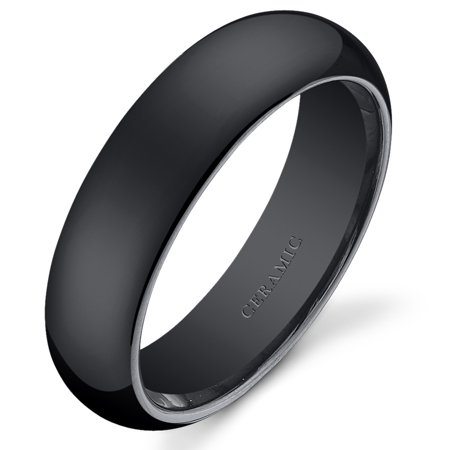 Unisex 6mm Black Dome Comfort Fit Wedding Band Ring in Ceramic