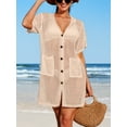thumbnail image 3 of Charmo Short Sleeve Swim Cover up for Womens Side Split Botton One Piece Swimwear, 3 of 8