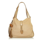 Angle View: Pre-Owned Gucci Diamante New Jackie Tassel Shoulder Bag Canvas Fabric Brown