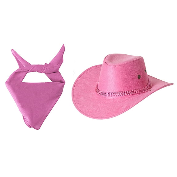 vastwit Kids Western Cowboy Accessory Bandanna Scarf with Hat Outfits Cosplay Fancy Party Dress Up Pink One Size