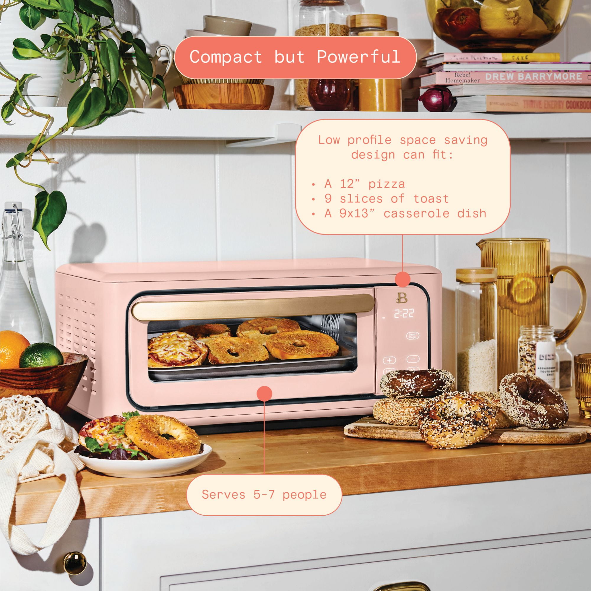 Beautiful Infrared Air Fry Toaster Oven, 9-Slice, 1800 W, Rose by Drew Barrymore