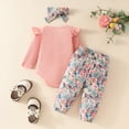 thumbnail image 2 of Emy Dola Baby Girl Clothes Newborn Infant Outfits Ruffle Ribbed Romper + Floral Pants + Headband Sets for Girls 3pcs, 2 of 9
