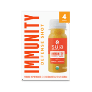 Suja Juice Immunity Defense Shot, Organic Cold Pressed Juice 1.7 oz, with Turmeric and Probiotics 4 Pack