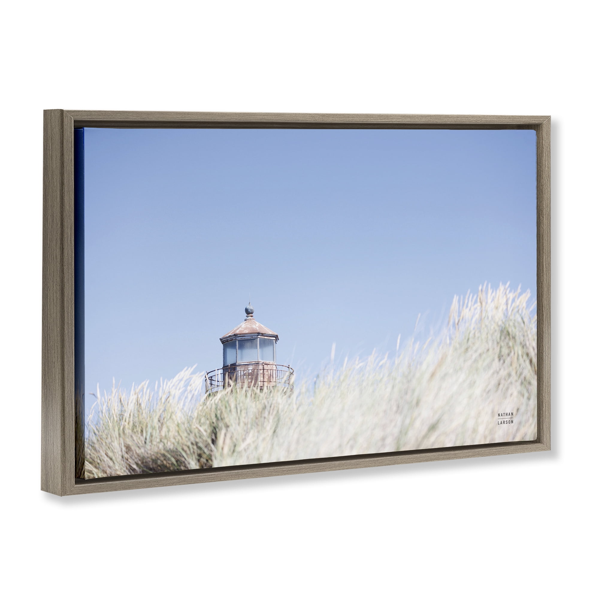 Stupell Industries Peering Over Lighthouse Landscape Photography Brown Floater Framed Canvas Art Print Wall Art, 25 x 17