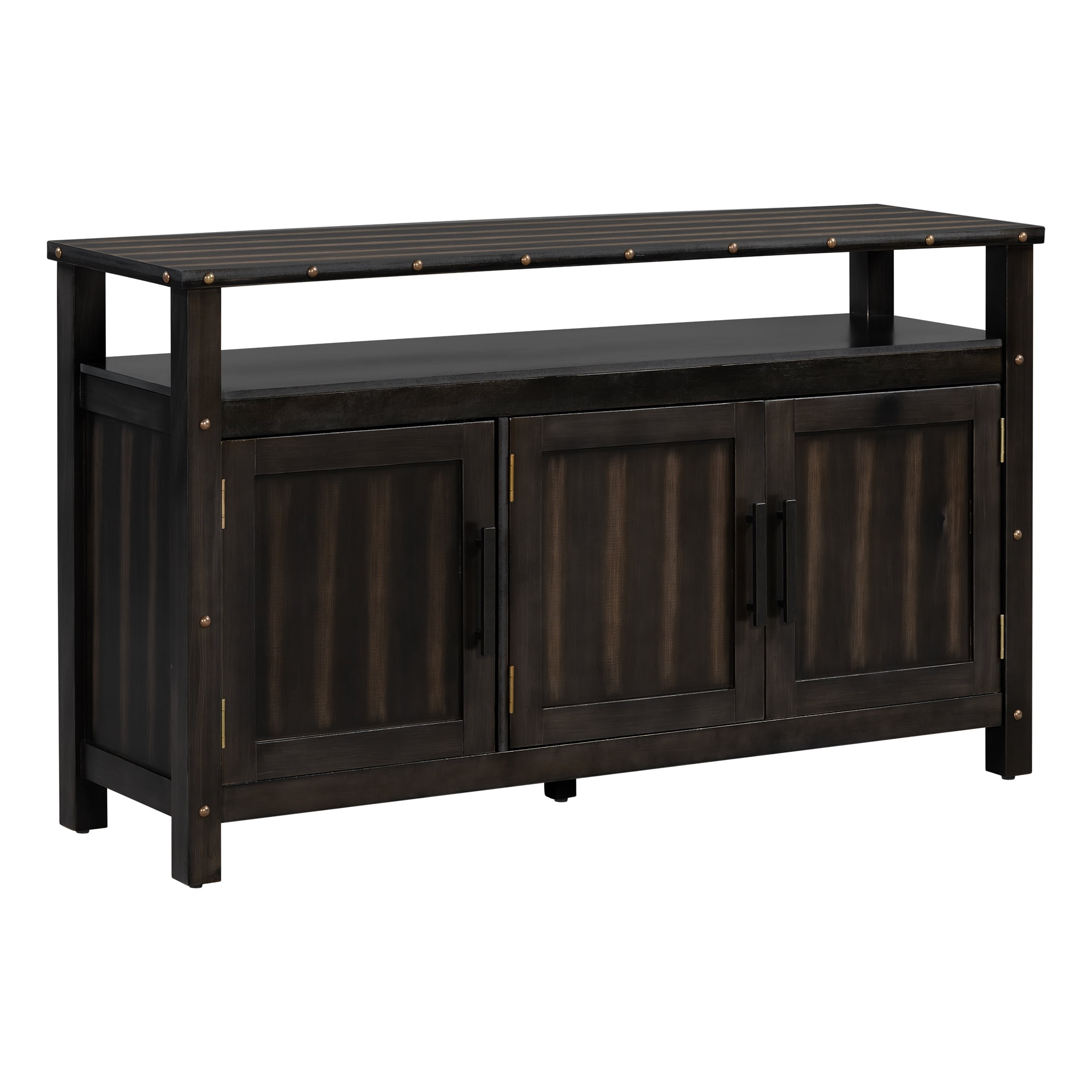 Euroco Sideboard Buffet Cabinet with 3 Doors, 55" Storage Cabinet with Metal Handles and Metal Rivets Design,Coffee Bar for Kitchen Living Room,Entryway,Black