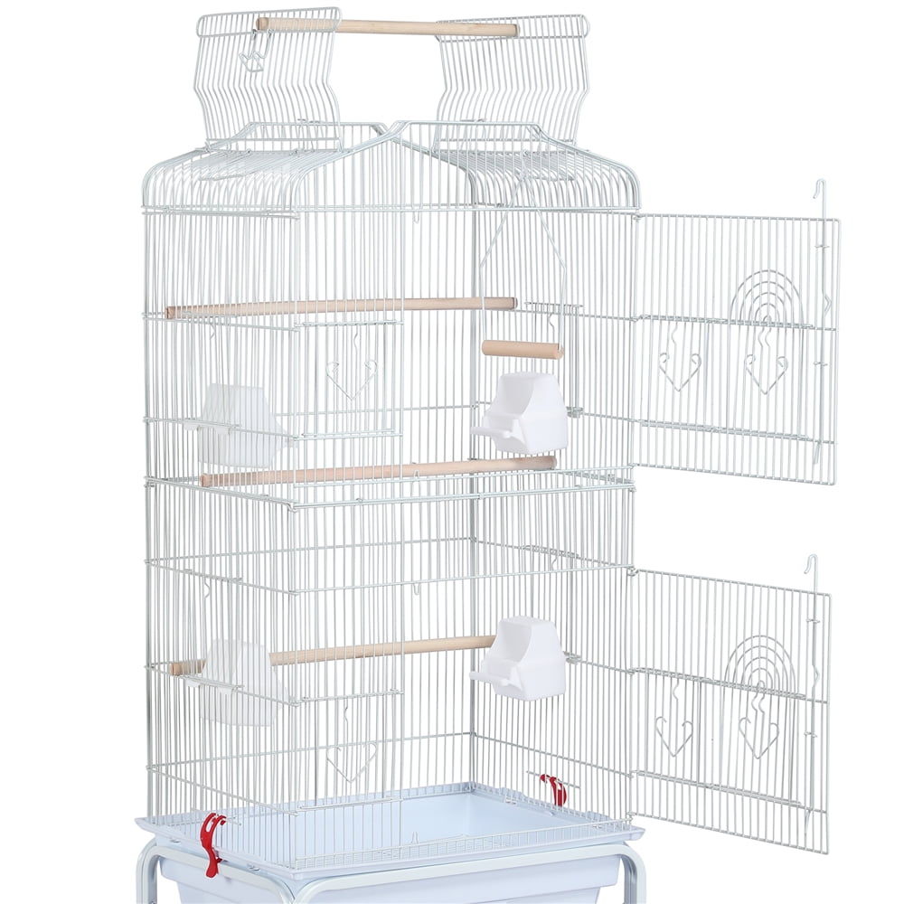 Yaheetech 64"H Open Top Metal Bird Cage Large Parrot Cage w/ Double Doors & Rolling Stand for Budgie Parrot Canary Cockatiel, White