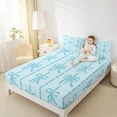 thumbnail image 4 of Homewish Princess Blue Ribbon Twin Sheet Sets, Abstract Stripes Twin Fitted Sheet, Kawaii Love Heart Flat Sheet, Ultra Soft Bedroom Decor, 3pcs, 4 of 7