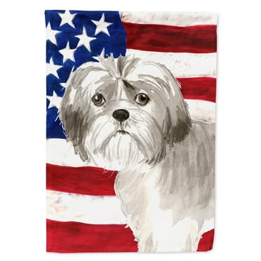 Patriotic USA Shih Tzu Puppy House Flag