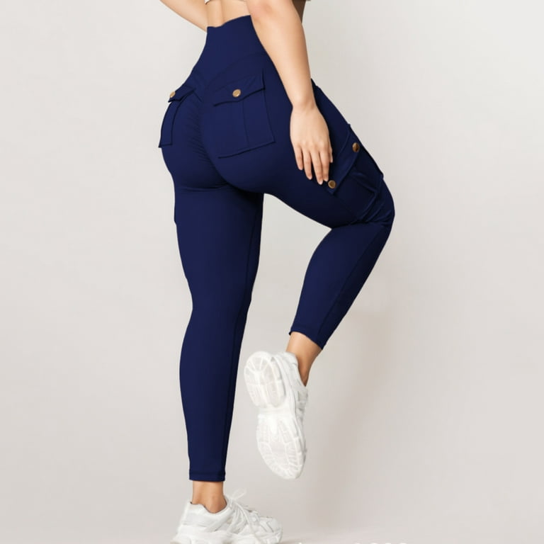 SMihono Cargo Pants High Waist High Elasticity Yoga Pants With Pockets,  Workout Running Yoga Leggings for Women Yoga Full Length Trousers for Teen  Girls Dark Blue 12 