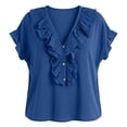 thumbnail image 6 of Ihhxva Women Cotton Tops Loose Fit Summer V-Neck Ruffle Blouse Casual Linen Top Flowy Boho Chic Beach Vacation Tunic S-2XL, 6 of 9