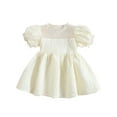 thumbnail image 1 of xiaxaixu Robe d'Été à Fleurs Embossées pour Tout-Petites Filles, Manches Courtes, Col à Volants, Robe Patchwork en Maille, 1 of 9