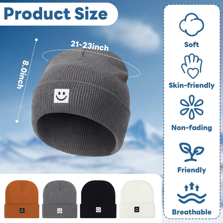 Bocaoying 4-Pack Unisex Smile Face Knit Beanies photo 5